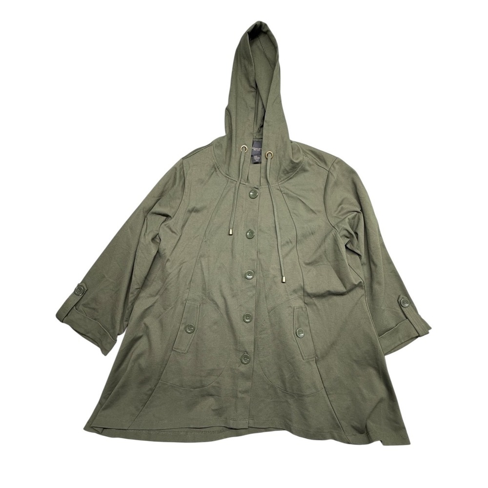 Christian Siriano New York Olive Green Hooded Button Front Jacket Womens 1X